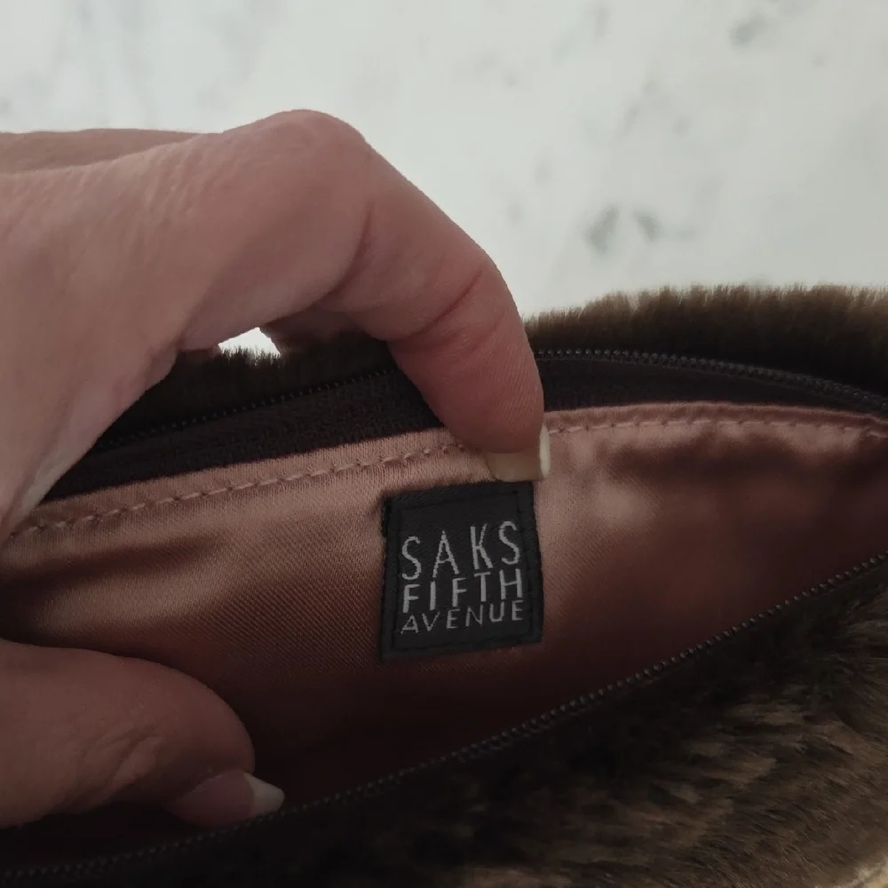 Saks Fifth Avenue Brown and Gold Cosmetic Bag